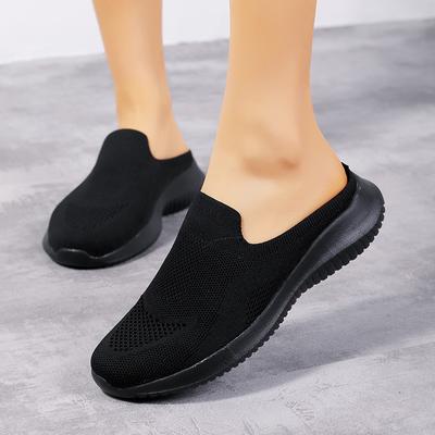 Летние вязаные женские тапочки из дышащей сетки, домашние тапочки без шнуровки, нескользящие удобные домашние и уличные тапочки, прогулочная обувь