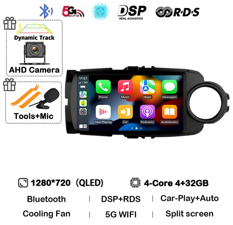 Android14 Carplay Auto For Toyota Yaris 2012 2013 2014 2015 2016 2017 Multimedia Car Radio Player WIFI+4G SIM Stereo DSP GPS RHD