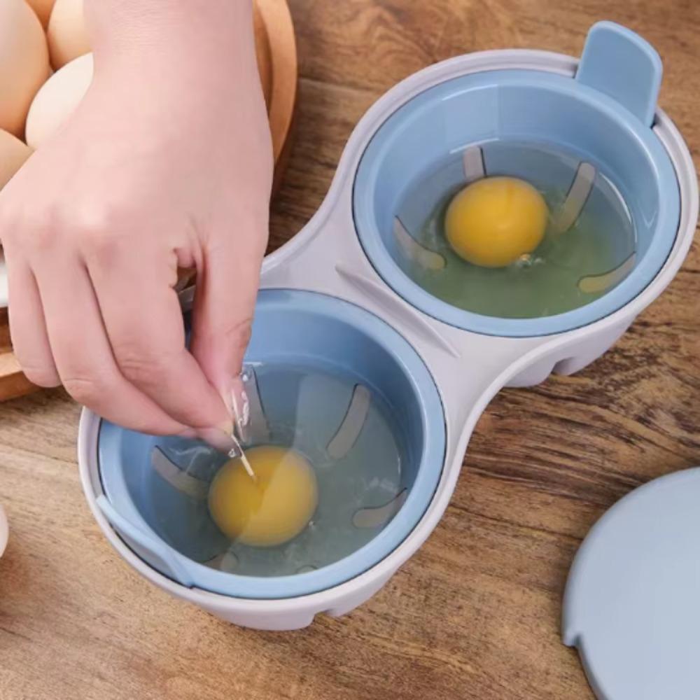 2 Piece 1/2 Cavity Kitchen Microwave Egg Cooker Heat-resistant Egg Poaching Cup Breakfast