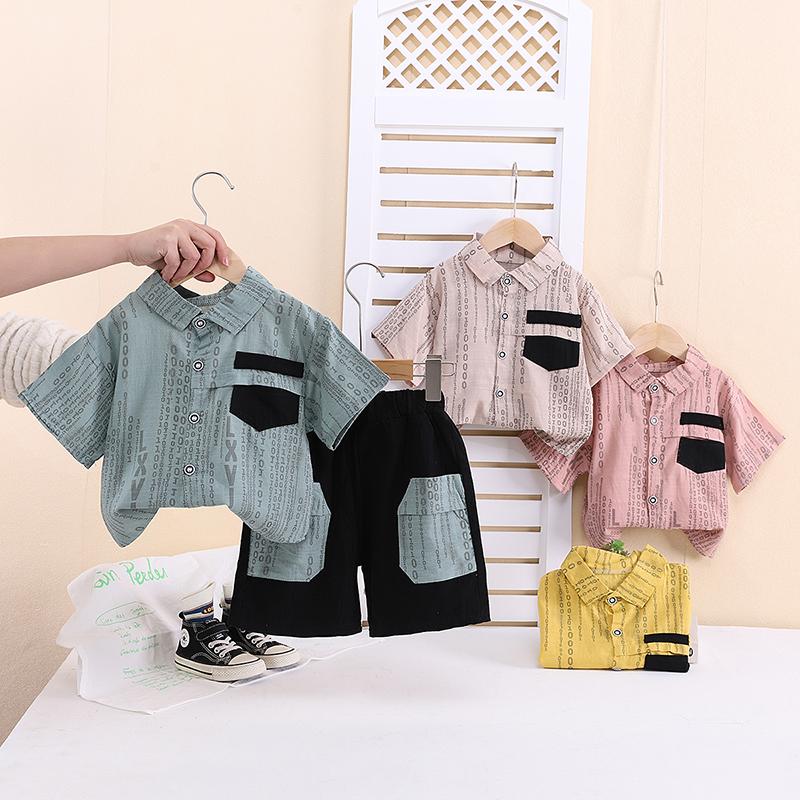 Детский комплект с короткими рукавами. Милый модный комплект из двух предметов: рубашка и шорты для мальчиков. Детская повседневная одежда.