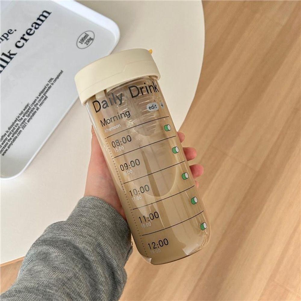 Alarm Clock Sports Water Bottle Large Capacity Outdoor Glass Straw Cup  Primary School Students