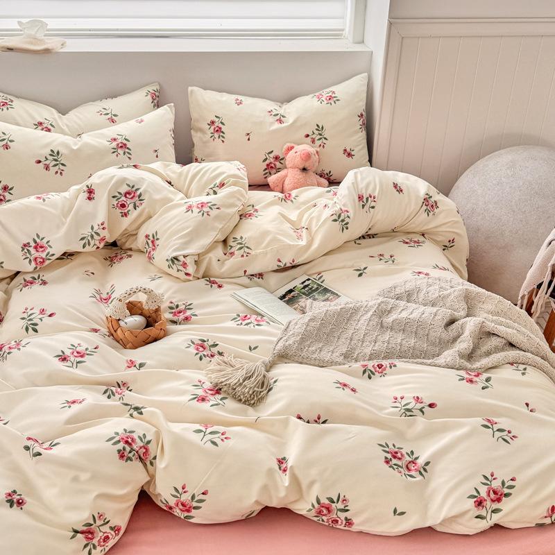 Постельное белье Набор из четырех предметов Приятный к коже Дышащий и Удобный, Мелкий цветочный Стиранные простыни Пододеяльники Наволочки