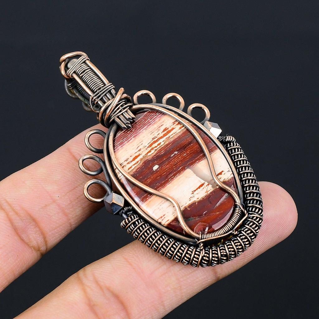 Драгоценный камень Red River Jasper из чистой медной проволоки, обернутый кулоном ручной работы