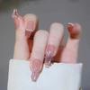 Artificial Nails Early Autumn Whitening Diamond Style Wear Nails Three-dimensional Butterfly Pink Transparent Flash Ins Style Long False Nails