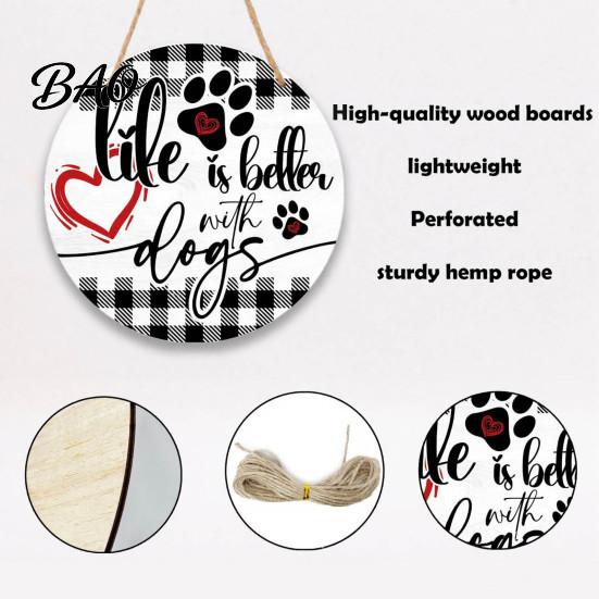 Pet Friendly Home Sign Rustic Wooden Welcome for Front Door with Cute Paw Prints, Creative Indoor Hanging Wall Decor Hemp Rope Entryway Porch