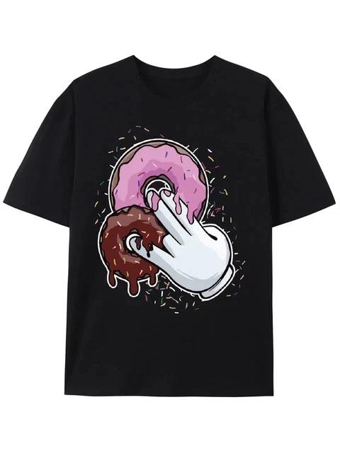 Funny Tee Premium Manga Cotton Men T-Shirts Pink Donut Size L & XL T-Shirt