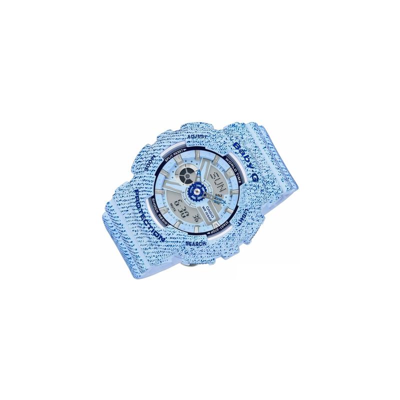 Casio BABY-G Series Retro Denim Waterproof Sport Quartz Movement Plastic Acrylic Strap Japanese and Korean Watch Women's Watch Blue BA-110DC-2A3
