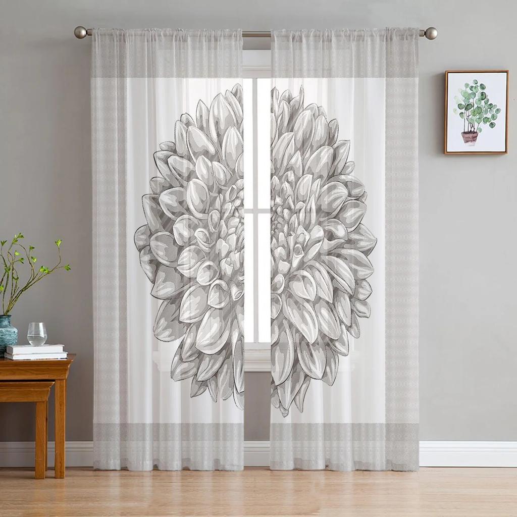 Light Pink Grey White Dahlia Texture Tulle Curtains for Living Room Kitchen Bedroom Sheer Tulle for Cafe Hotel Modern Home Decor