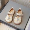 Новые туфли принцессы из кожи для девочек, милые детские туфли на плоской подошве с кружевом и бантом, модные весенне-осенние детские универсальные блестящие туфли Мэри Джейн