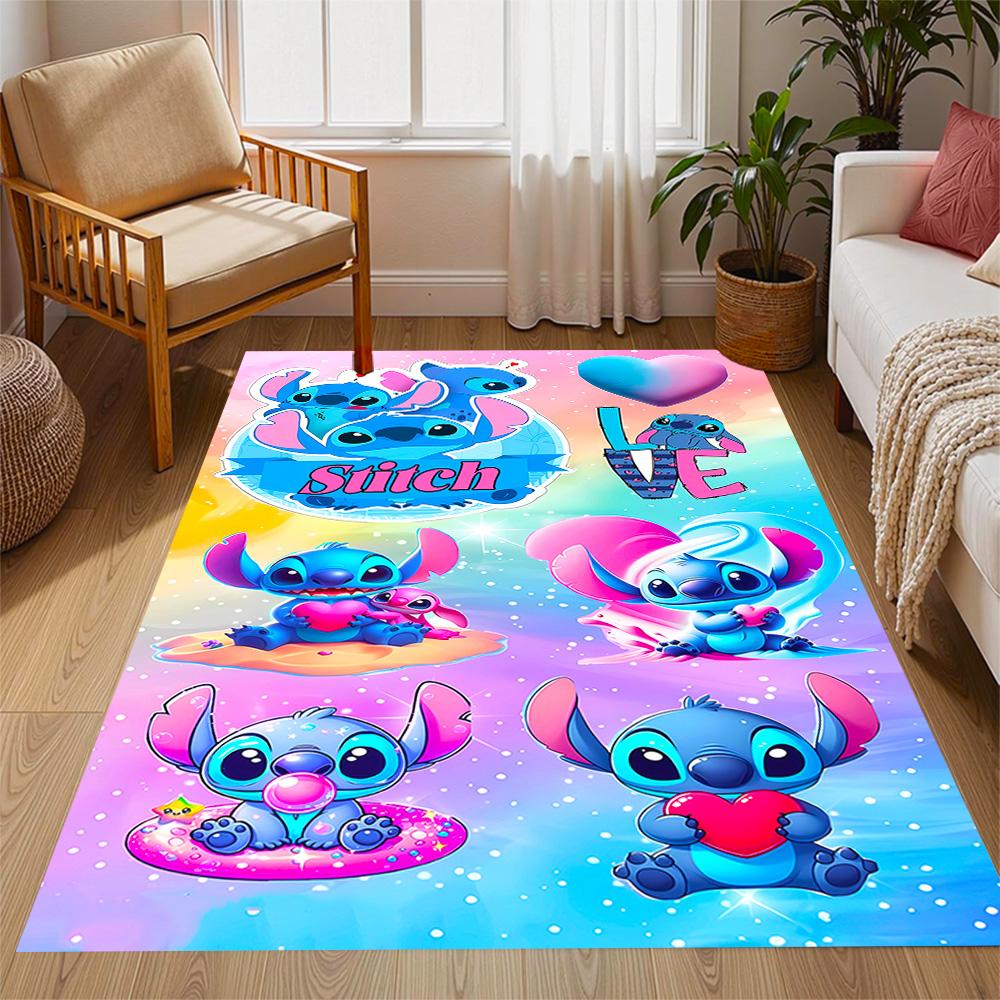 Stitch Stars Fantasy Artwork Disney Cartoon Theme Anti-Slip Rug - Polyester, Home Decor, Suitable for Bedrooms, Living Rooms, Doorways, and Studios