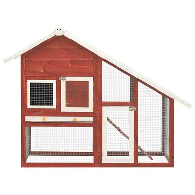Rabbit Hutch Red and White 140 X 63 X 120 Cm Solid Pine Wood