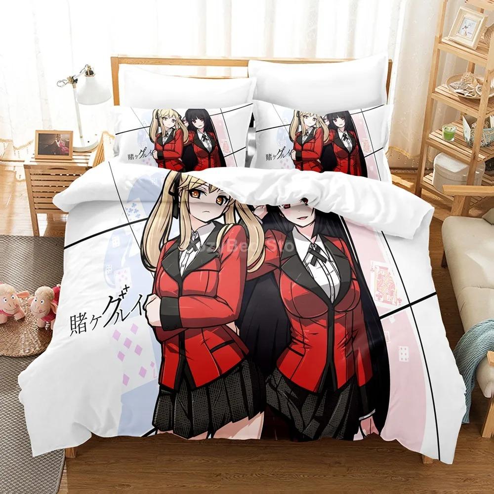 Комплект постельного белья Kakegurui для девочки Аниме 3D Комплекты пододеяльников Одеяло Постельное белье Односпальный Размер Queen Size King Size Односпальный Размер Мальчики Дети Подарок