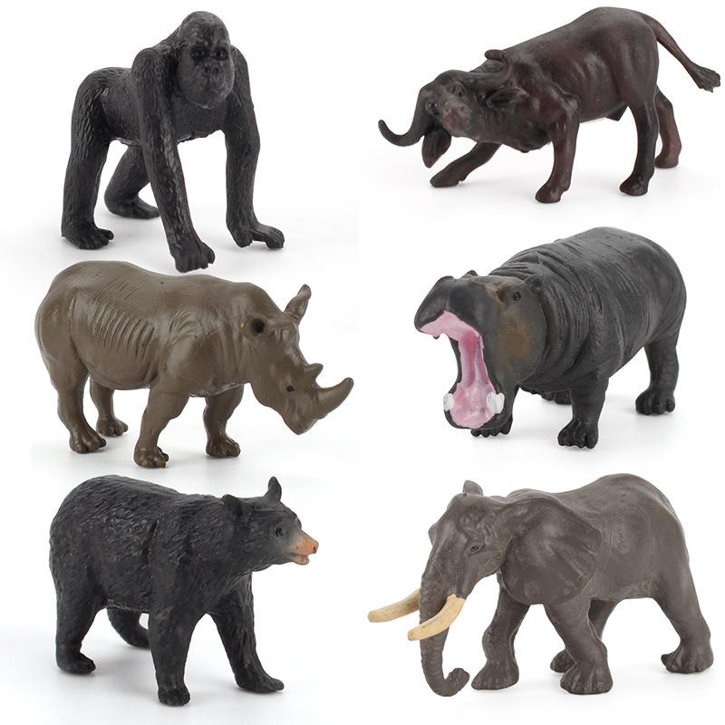 Simulation Wild African Animal Model Rhino Hippo Buffalo Black Bear Elephant Orangutan Mini Combination