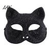 Sparkling Carnival Face Mask Full Rhinestone Halloween Mask, Skull And Cat Adjustable Elastic Straps Costume for Theme Dances Masquerade Party