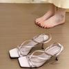 2025 Sandals Clear Heels Open Toe Black Shoes for Women Buckle Strap New Peep Beige Square Summer Girls Low High Comfort