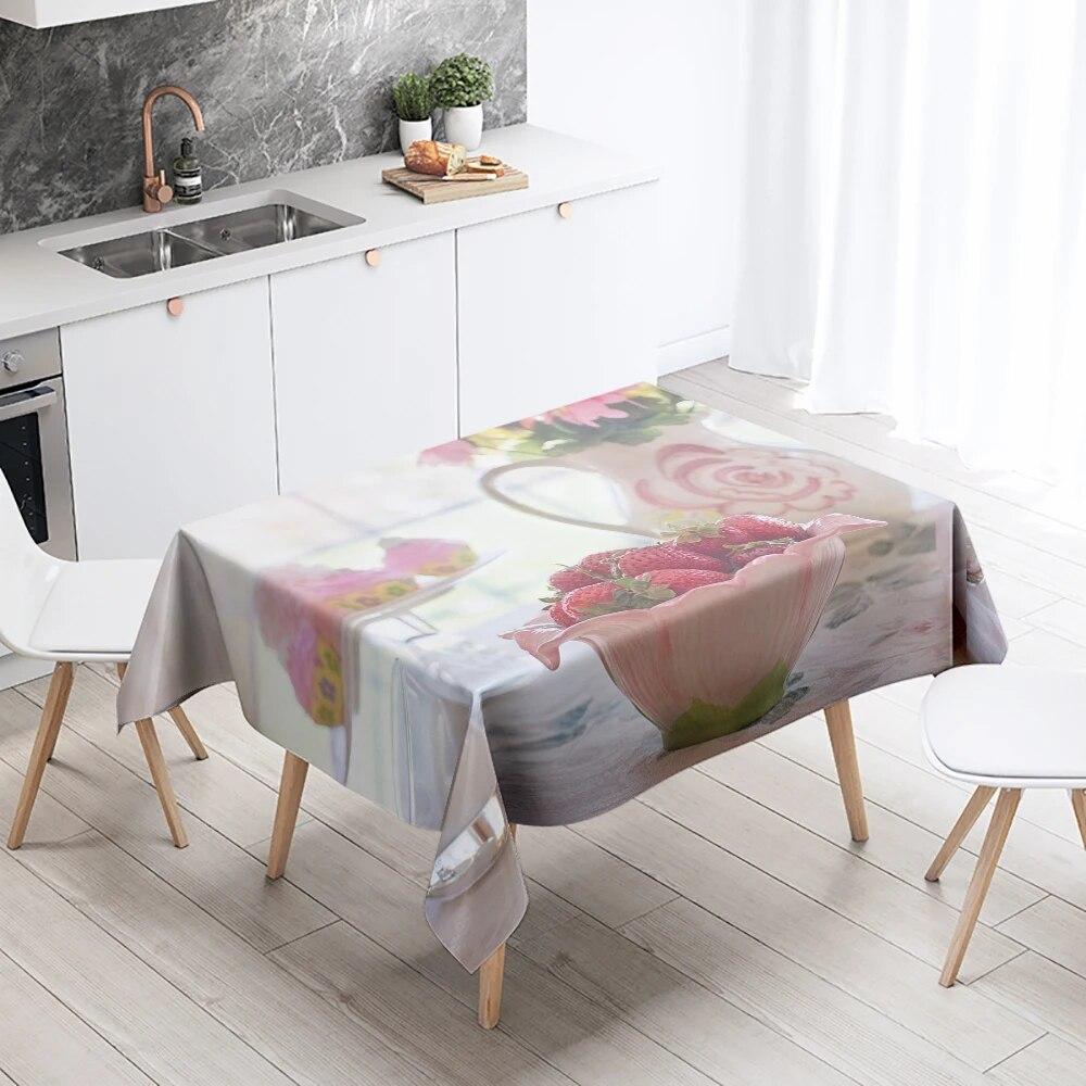 Breakfast Gourmet Printed Tablecloth Stain Resistant Waterproof Rectangular Kitchen Table Decoration Home Decor