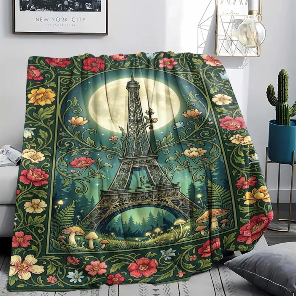 Paris Eiffel Tower Print Flannel Blanket, High quality Comfortable for All Seasons, Home Decor, Warmth and Comfort, Perfect for Christmas Gifts90