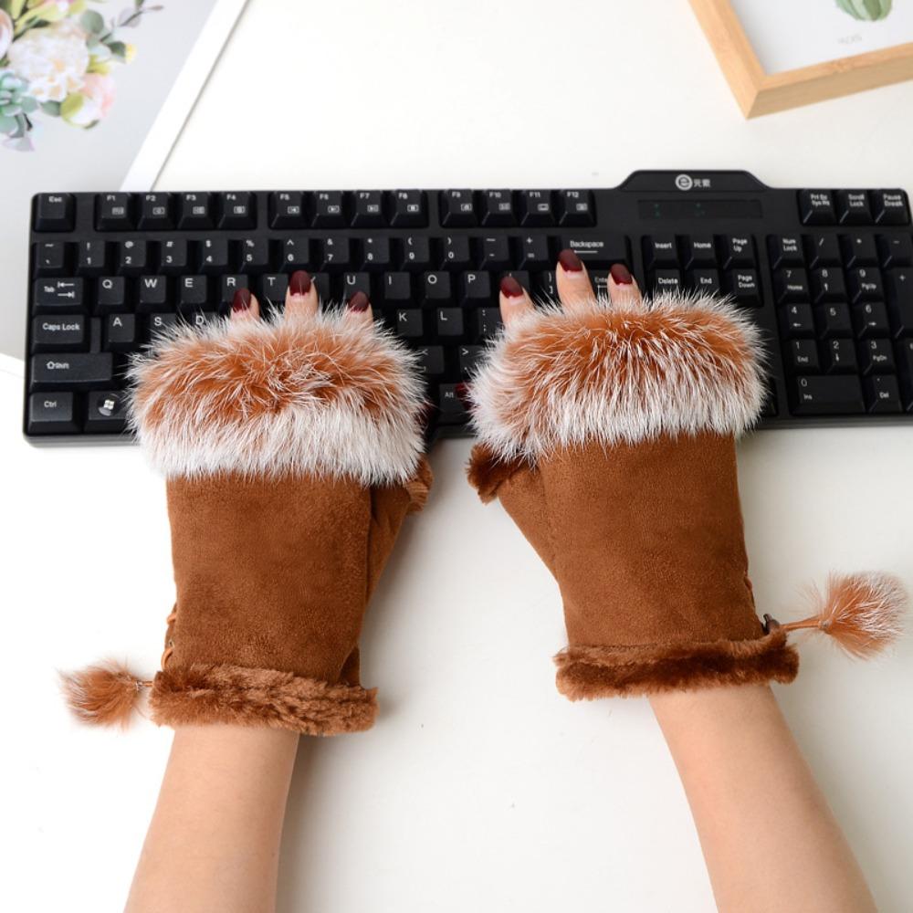 Keep Warm Winter Thicken Female Elastic Gloves Fingerless Gloves Plush Mittens Fashion Accessories
