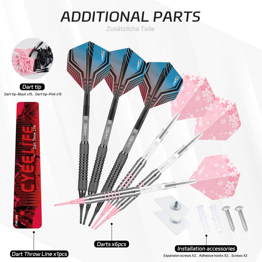 CyeeLife Soft Tip Dartboard Professional 6 dartboards with 6 30 1 throw 2 board Set arrows, flights, tips, line, stands.