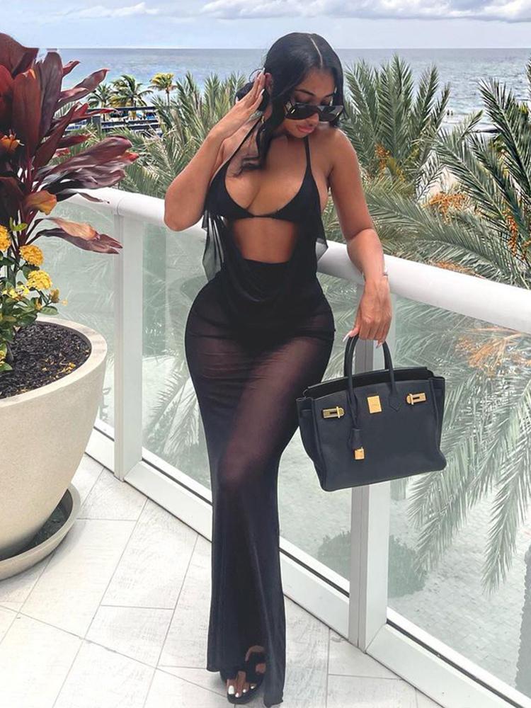 Сетчатые пикантные винтажные готические комплекты в стиле гранж, повседневные элегантные новые прозрачные женские летние костюмы с открытым вырезом, однотонные женские полуночные наряды