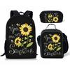 Trendy Popular Peculiar New Sunflower 3D Print 3pcs/Set Student School Bags Laptop Daypack Backpack Lunch bag Pencil Case