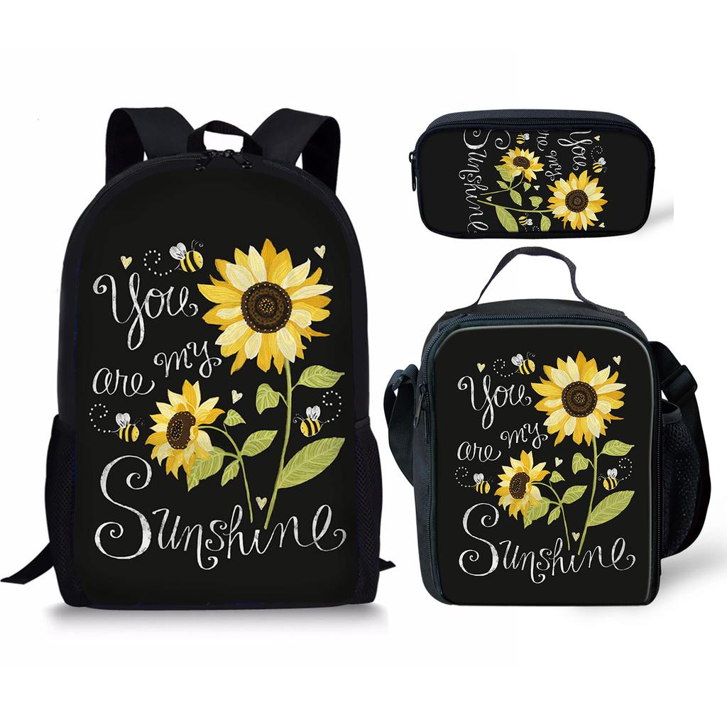 Trendy Popular Peculiar New Sunflower 3D Print 3pcs/Set Student School Bags Laptop Daypack Backpack Lunch bag Pencil Case