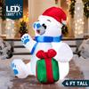 JOYFY 4 Ft Christmas Inflatable Polar Bear with Gift Decoration Polar Bear with Build-in LEDs for Xmas Yard Decoration
