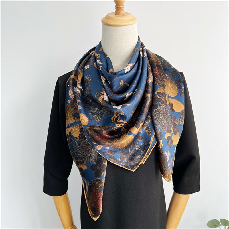 110*110 Cm Square Silk Scarf Women's Fashion Printed Small Neck Scarf Office Women's Hair Belt Folar Handkerchief Women's Handkerchief Shawl Scarf