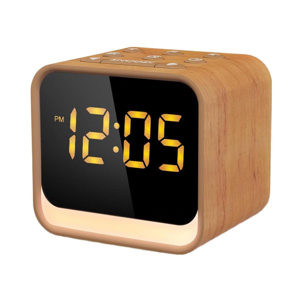 Modern White Noise Wooden Sound Machine Alarm Clock Gentle Wake-Up with Space-Saving Design for Desk Use Electronic Movement
