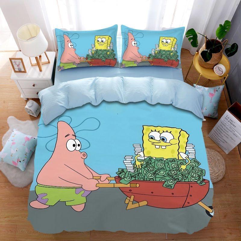Anime-Themed SquarePants Design Bedding, 3D Digital Print Patrick Star, All-Season Polyester Quilt Cover & 1/2 Pillowcases