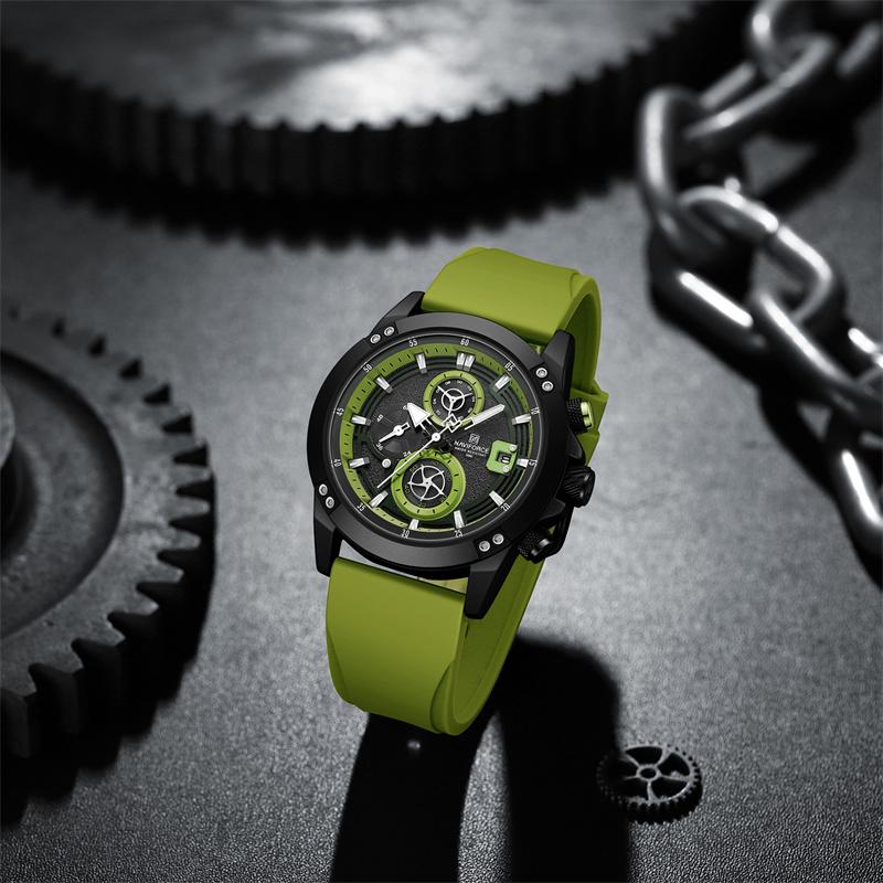 Naviforce Мужские часы с водонепроницаемым резиновым силиконовым ремешком, хронограф, наручные часы 8033