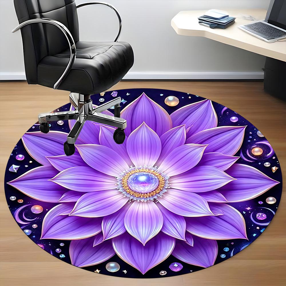 1pc Purple Lotus Mandala Chair Carpet for Office, Non slip, Soft and Durable Office Rug