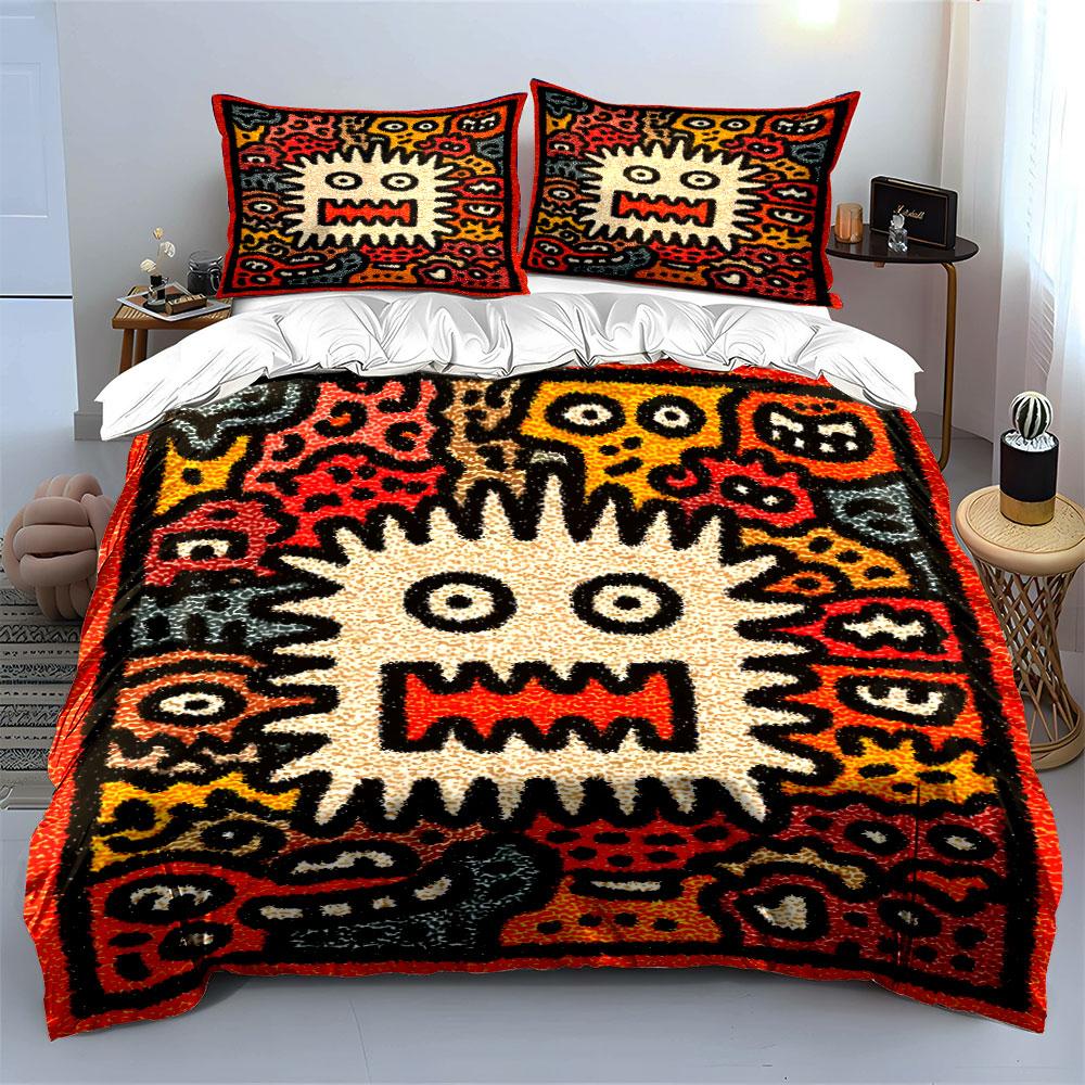 Colorful Cartoon Monster Faces Bedding Duvet Cover Set  (1*Duvet Cover 2*Pillowcases, without duvet insert)