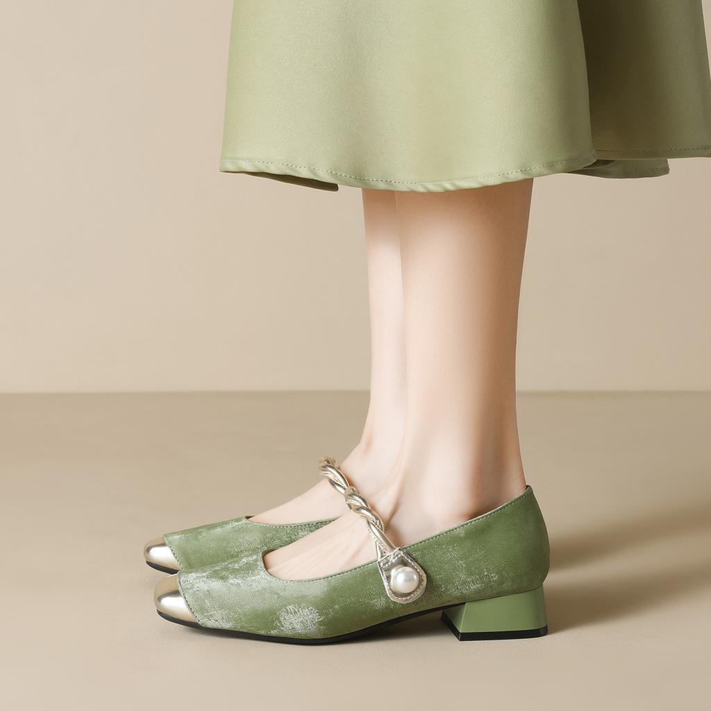 Weiwei Girl 9258-6 Square Head French Mary Jane Shoes Spring and Autumn New Chinese Style Thick Heel Shallow Mouth Single Shoes Women