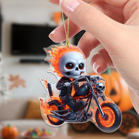Halloween Car Ornament Cool Skeleton Acrylic Car Rearview Mirror Charm 2D Flat Skull Hanging Pendant for Car Interior Backpack Accessory