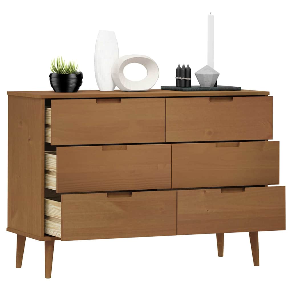 MOLDE Brown Drawer Cabinet 113 x 40 x 80 cm Solid Pine Wood