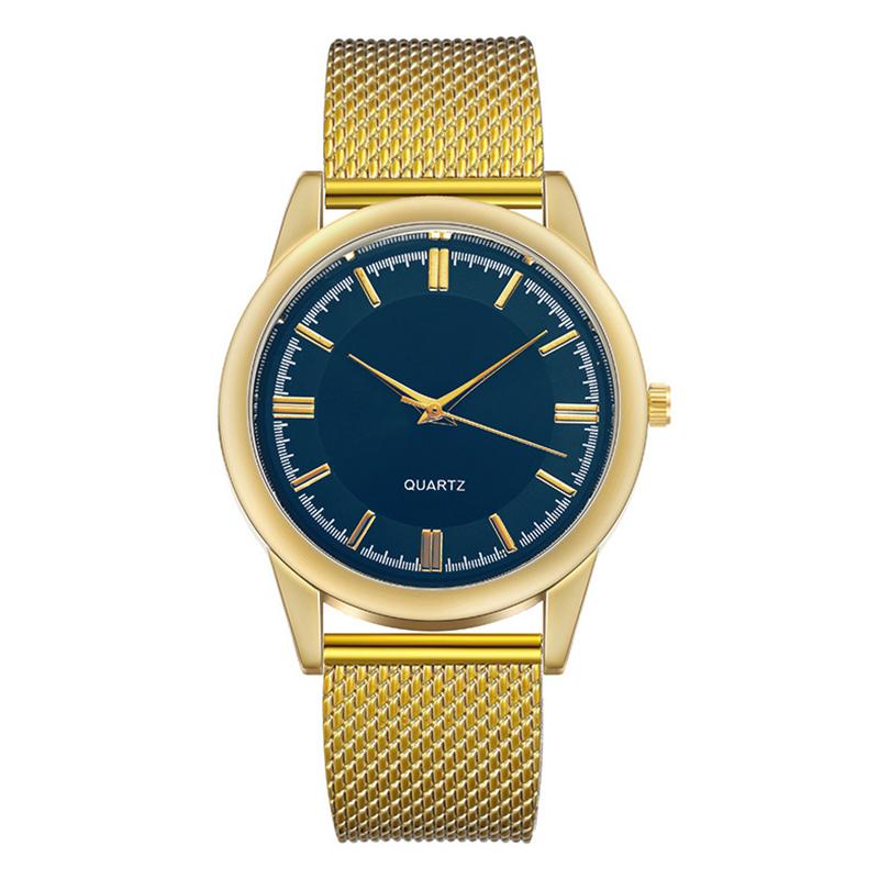 Fashion Classic Mens Business Wrist Watch Mesh Band Gold Color Quartz Watch Casual Dress Watch