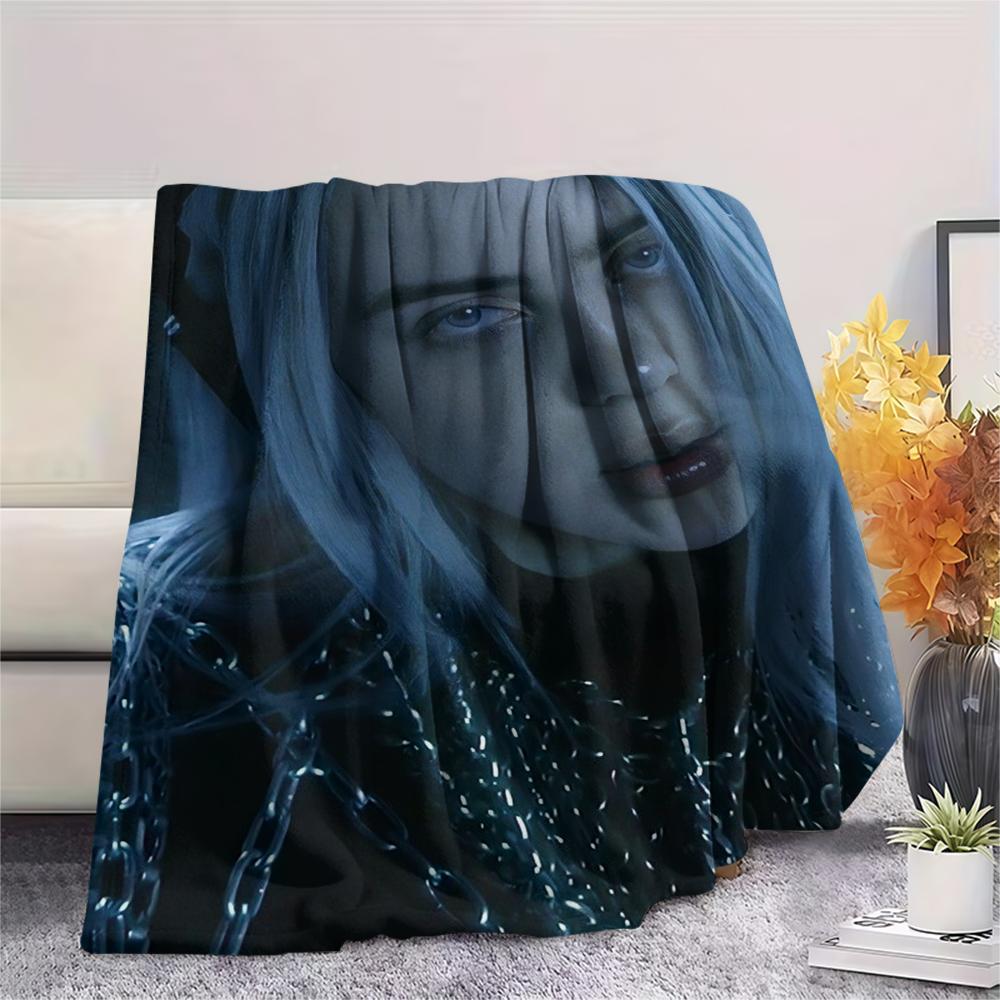 1Pc Billie Eilish Print Flannel Blanket, High quality Comfortable for All Seasons, Home Decor, Warmth and Comfort, Perfect for Christmas Gifts