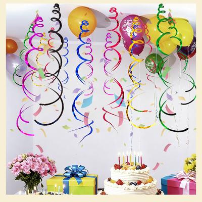 6 шт., спиральный кулон, вечерние растяжки, подвесной пластиковый стример, спиральный кулон, двойной хвост, вечерние, потолочные, фольгированные, вихревые украшения