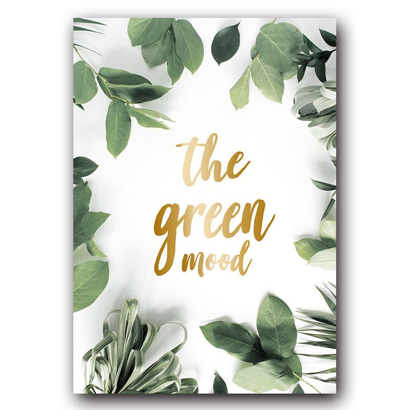 Простое цветочное зеленое растение, английское слово, холст, живопись, абстрактный принт, плакат, картина, настенное современное украшение для дома