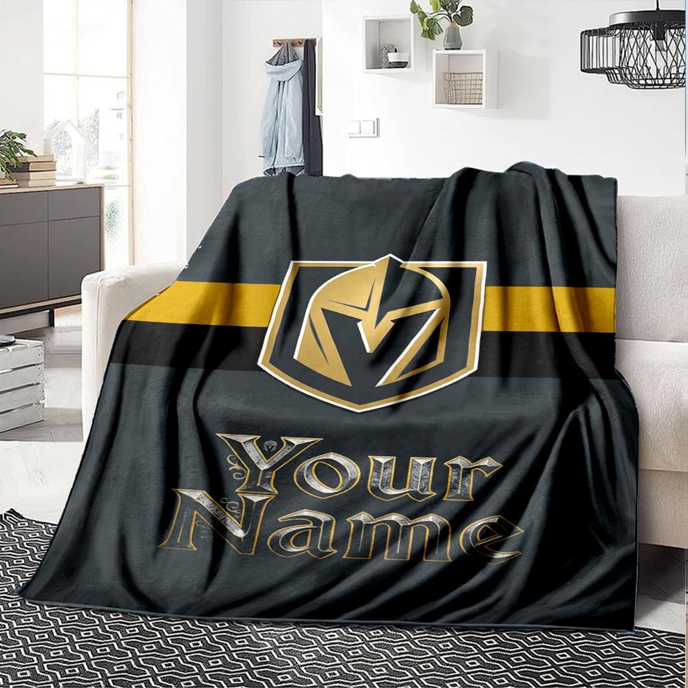 Name Custom Vegas Golden Knights Logo Print Flannel Blanket High Quality Warm Comfortable Cover for All Seasons Perfect for Gifts Home Decor