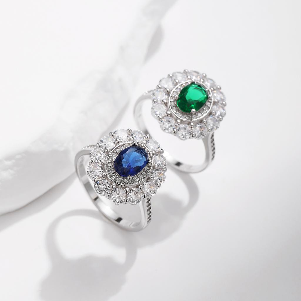 Luxury 925 Sterling Silver Sparkling Oval Zirconia Charm Ring Classic Cocktail Party Jewelry For Women Gift