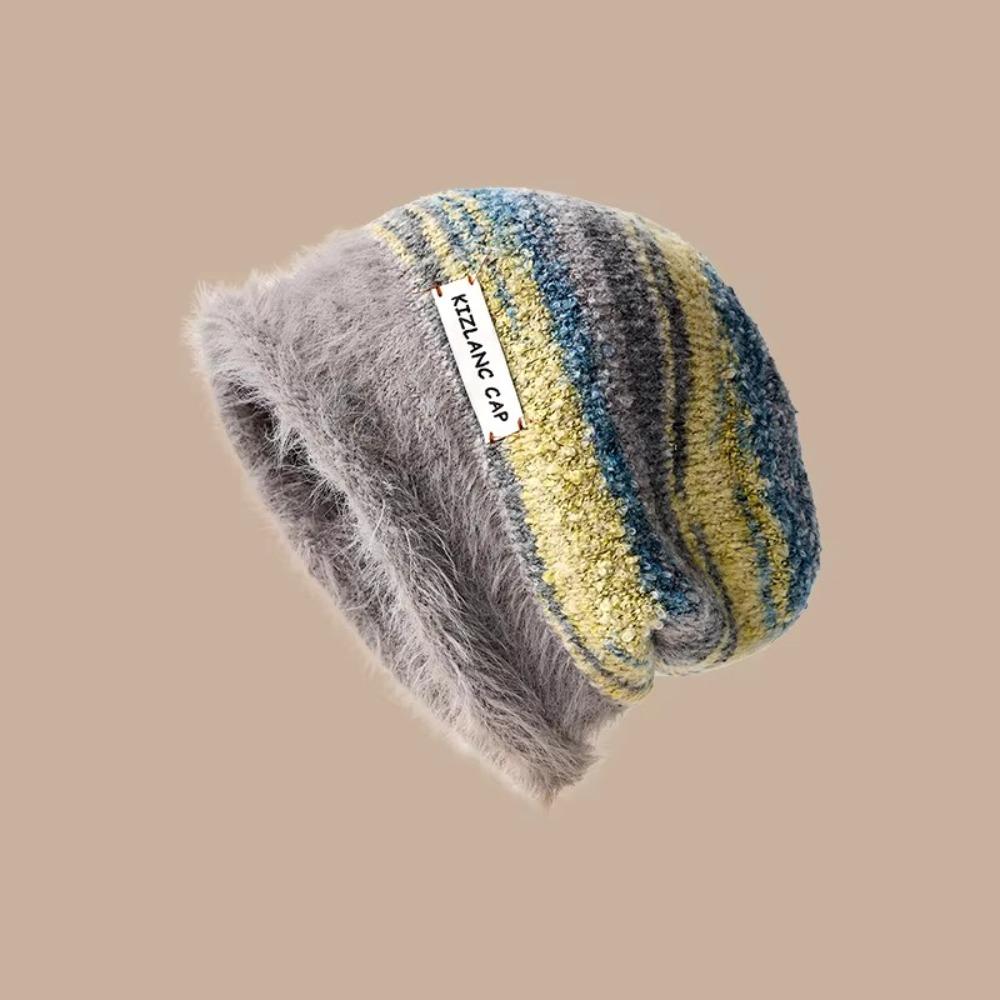 Autumn Winter Y2k Striped Hat Korean Women Beanie Hat Vintage Slouchy Woolen Hat  Outdoor