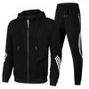 Men's Casual Sports Suit Three Bars Hooded Zipper Hoodie Long Pants Sports Suit