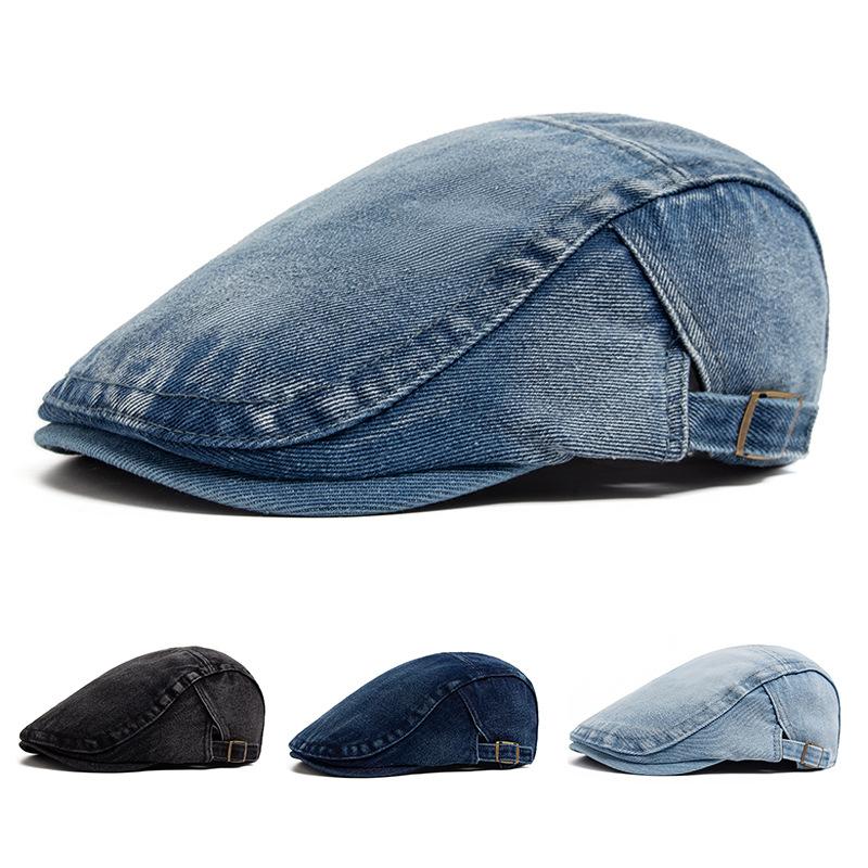 Spring Hot Sale Vintage Simple Washed Denim Berets Hat Unisex Summer Peaked Flat Cap Artist Duckbill Hat Herringbone Newsboy Cap