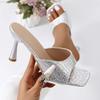 Luxury Gold Silver High Heels Sandals Women Slip On Square Toe Summer Slippers Woman Plus Size 43 Thin Heeled Party Shoes