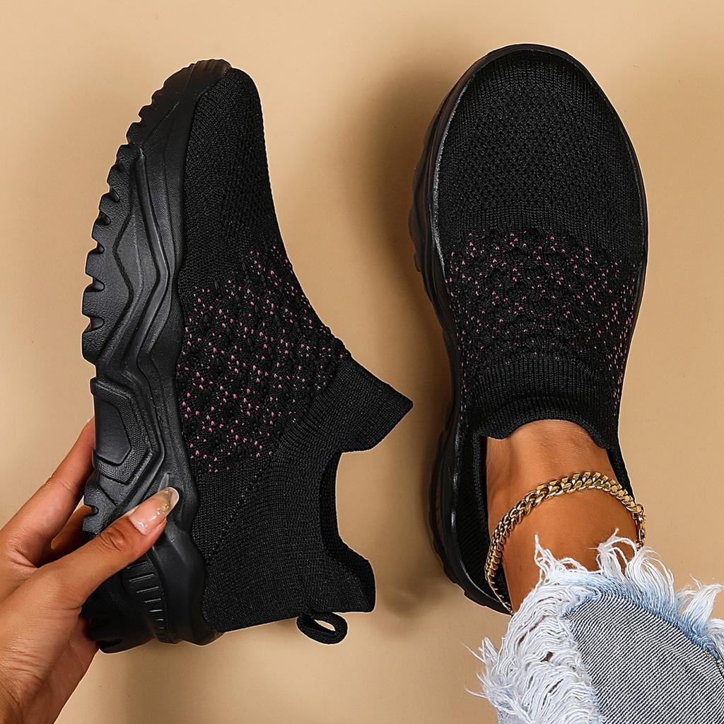 Women's Breathable Knit Sneakers, Comfortable Round Toe Low Top Shoes, Women's Casual Slip On Shoes