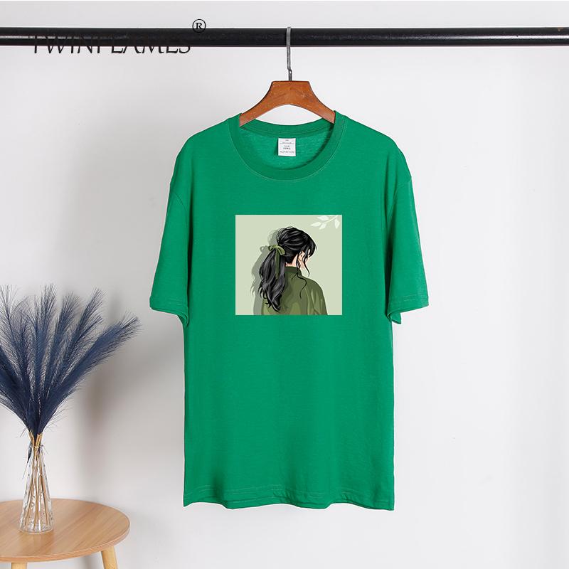 Printed Short Sleeve T-shirt Women Loose Cotton O-neck Tees Female Chic Aesthetic Graphic Pullover Tops