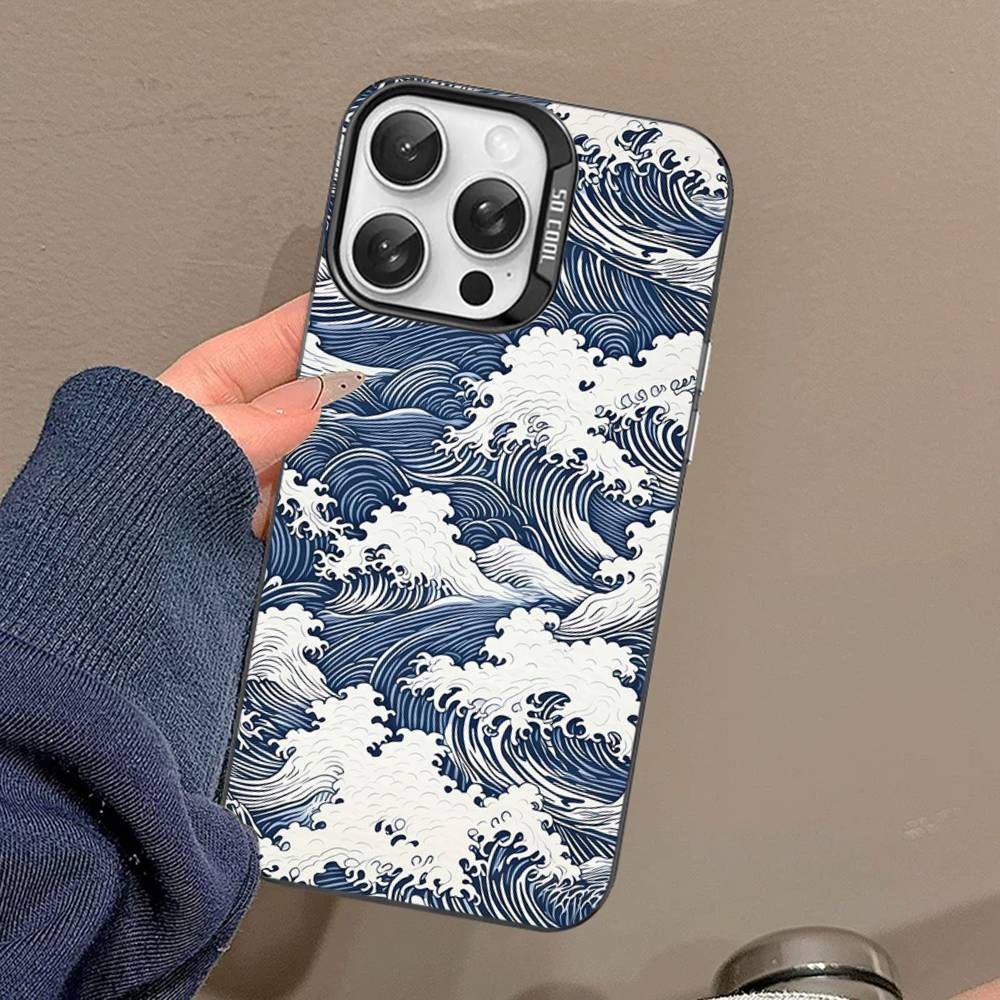 Японские волны Чехол для телефона Для IPhone 17 16 15 14 13 12 11 Pro MAX Матовый противоударный задний Противопадение Матовый чехол