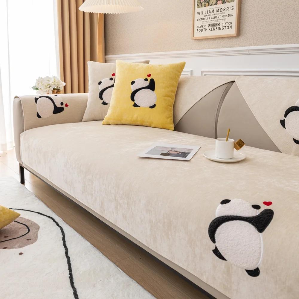 Роскошный чехол для дивана, подушка с рисунком панды, L-образный кожаный чехол для дивана, универсальное нескользящее полотенце на четыре сезона для гостиной